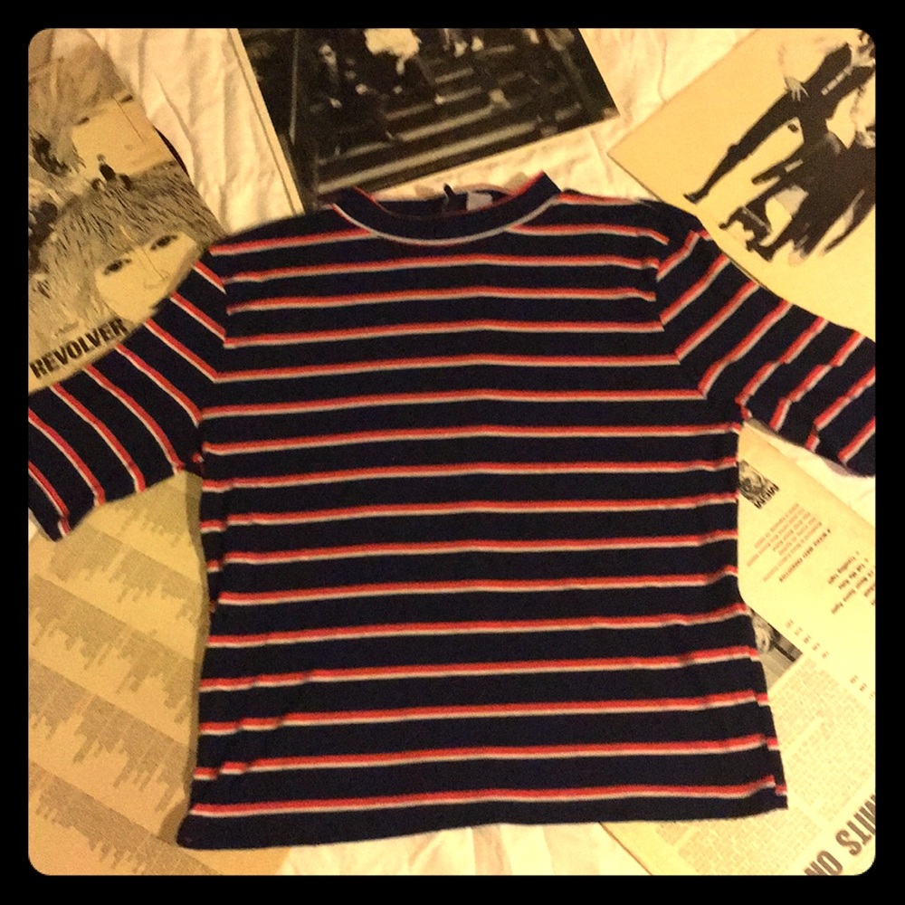 Red, white and blue striped crop top